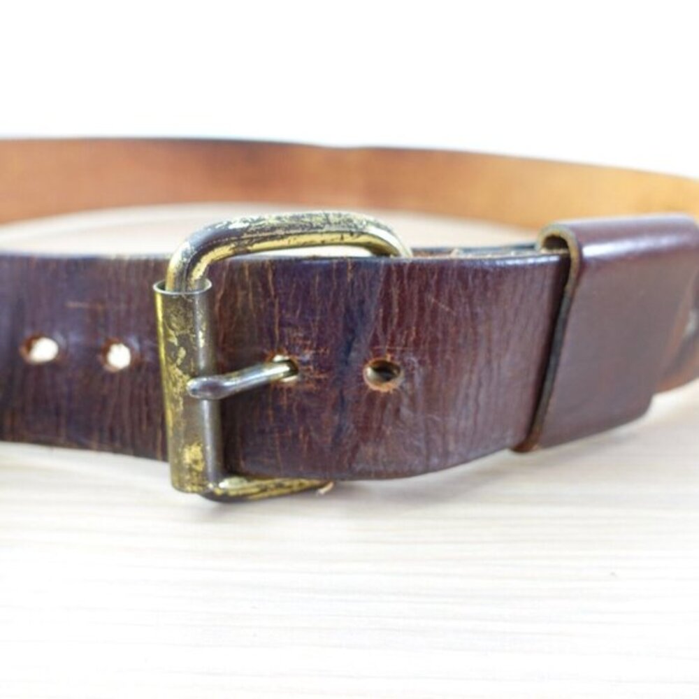 Brown‎ Leather Belt Mens 38 Casual Jeans Rustic Rugged Roller Buckle Handcrafted